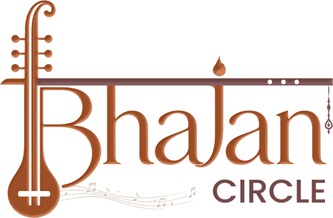 Bhajan Circle — a tanpura and bansuri forming the words Bhajan Circle