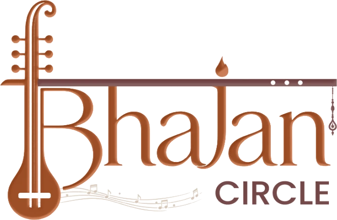 Bhajan Circle: a tanpura and bansuri forming the words Bhajan Circle